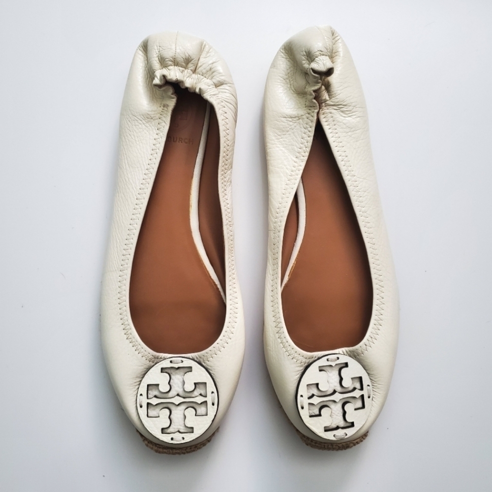Tory Burch Joy Ivory Leather Espadrille Flats